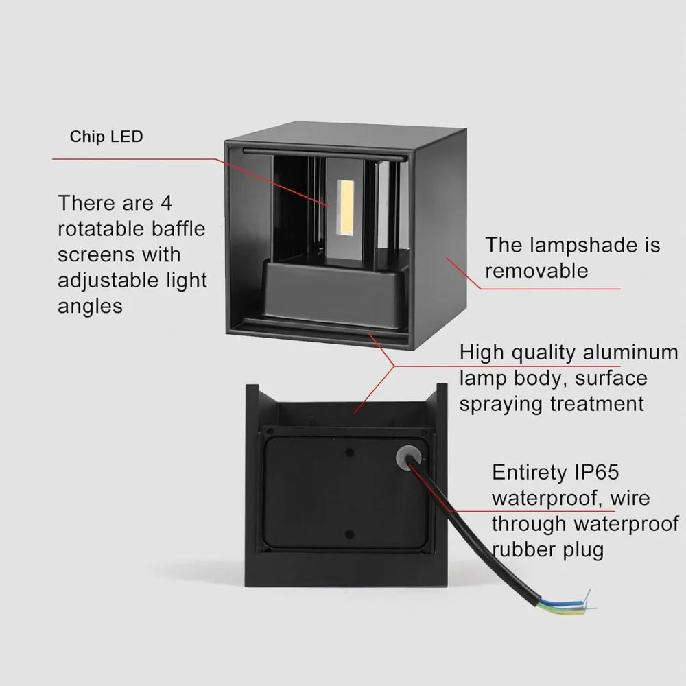 Outdoor Wall Light, IP65 Waterproof Square Aluminum Wall Lamps, Fixture Up and Down Lights, 4 Pack Outdoor Wall Light