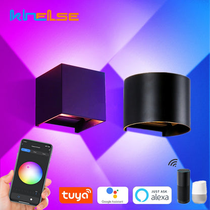 Tuya WIFI Smart RGB LED Wall Lamp Outdoor Waterproof Cube CCT / RGB+W APP Dimming Exterior Wall Light Atmosphere Washer Light