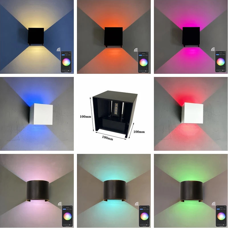 Tuya WIFI Smart RGB LED Wall Lamp Outdoor Waterproof Cube CCT / RGB+W APP Dimming Exterior Wall Light Atmosphere Washer Light