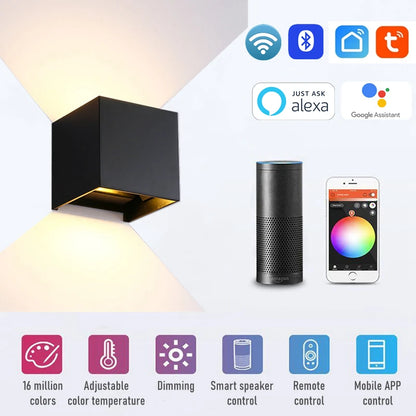 Tuya WIFI Smart RGB LED Wall Lamp Outdoor Waterproof Cube CCT / RGB+W APP Dimming Exterior Wall Light Atmosphere Washer Light